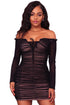 Sexy Black Mesh Ruched Sexy Off Shoulder Mini Dress